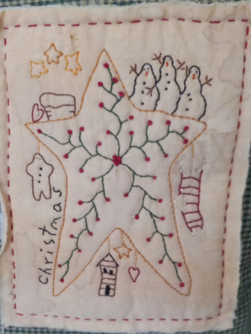 Christmas Star Embroidered Decorative Pillow - Green